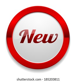 Round red new button on white background