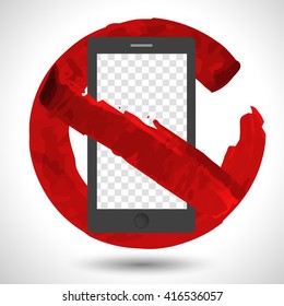 Round red no tablet usage icon. Vector isolated symbol with transparent screen for your image