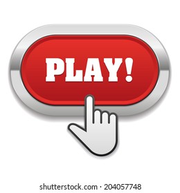 Round red play button with cursor on white background