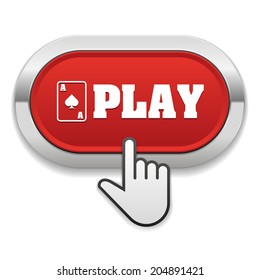 Round Red Play Button With Cursor On White Background