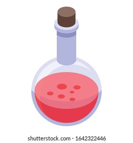 Round red potion icon. Isometric of round red potion vector icon for web design isolated on white background