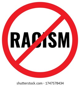 Round red prohibition sign and the word "Racism". The concept of combating racism. Vector stock black icon isolated on a white background