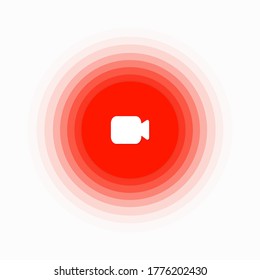 Round red pulsating button with a white camera icon. Vector illustration