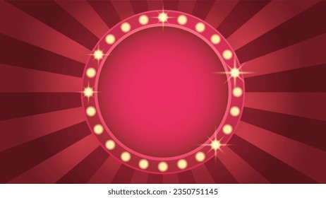 Round red retro signboard with the inscription glowing light bulbs.