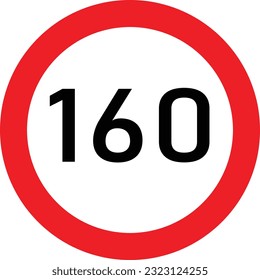 Round Red Road Sign: Speed limit 160 kilometers per hour. Vector Illustration. EPS10