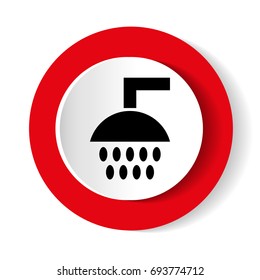 Round red shower icon. Vector illustration.