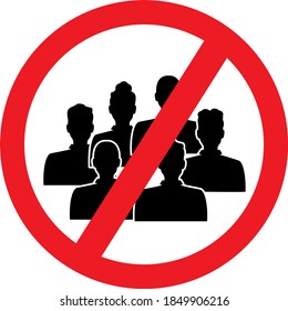 round red sign on white background prohibition gathering a lot of people crowd