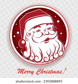 Round red sign with Santa Claus , Christmas design element.