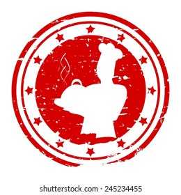 Round red stamp with a silhouette chef - vector