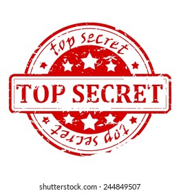 Round red stamp with the words Top Secret - illustration