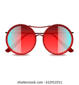 Round Red Sunglasses Isolated On White Photo-realistic Vector Illustration