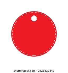 A round red tag with stitched detailing and a small hole for hanging. Perfect for use in retail, as price tags, or for labeling gifts and products with a minimalist, modern design.