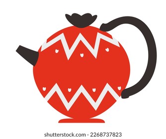 Round red teapot. Beautiful kitchen utensil in flat style.
