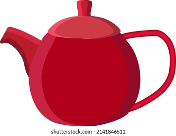 Round red teapot, illustration, vector on a white background.