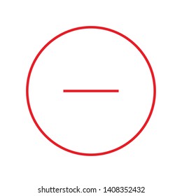 Round red thin line minus sign icon, button, remove, negative symbol isolated on white background