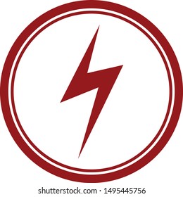 Round Red Thunder Sign, Vector Illustration. 