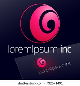Round red vector sign. Logo for Media, Fashion, Cosmetics.