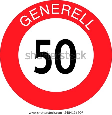 Round red, white and black colored speed limit sign 50 kilometers per hour of Switzerland. Illustration made July 3rd, 2024, Zurich, Switzerland.