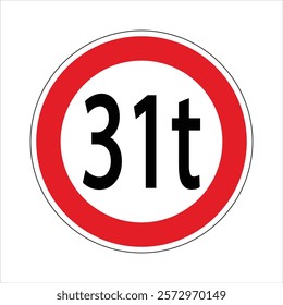 Round red and white regulatory road sign indicating a weight limit for vehicles.