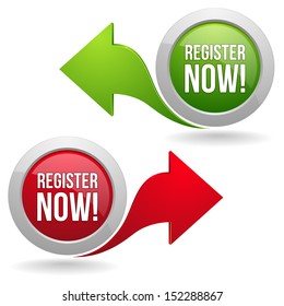 Round register now button with arrow