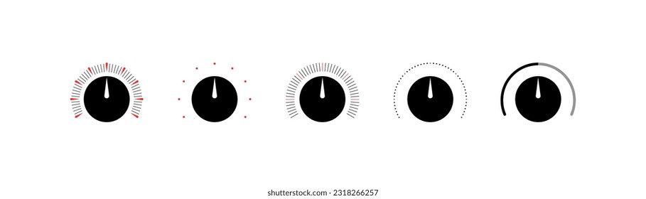 Round regulator. Flat, black, volume control, round control knob. Vector icons.