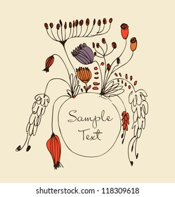 Ramo retro redondo de flores con marco de círculo. Se puede utilizar para tarjetas, artes, invitaciones, impresiones en bolsas, tazas, recuerdos. Elementos de diseño Grungy