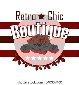 Round retro dark rose vector print and slogan isolated on white background