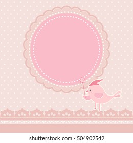 Round retro frame with bird Greeting card, template or background