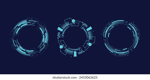 Round retro frame HUD. Cyberpunk style. HUD interface vector icons set. Round borders