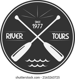 round retro logo template with crossed oars or paddles, vector illustration