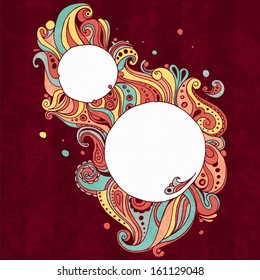 round retro ornamental frame on red background