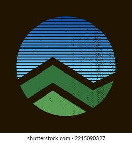 Round retro sign of vintage mountain morning