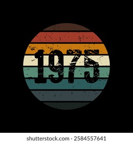 Round retro vector element 70s - 1975 with black background