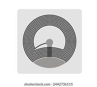 Round RF ID tag on square sticker with semiconductor microchip. Radio frequency identification flexible sticky label. Vector illustration