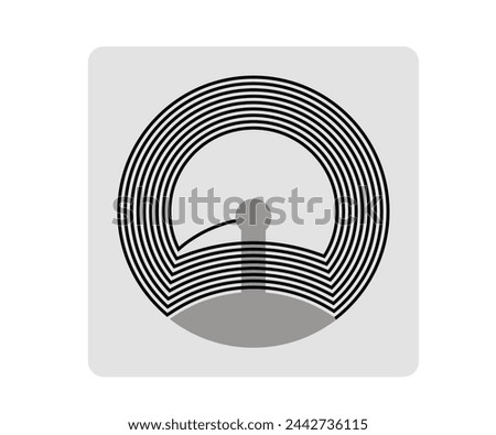 Round RF ID tag on square sticker with semiconductor microchip. Radio frequency identification flexible sticky label. Vector illustration