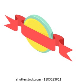Round ribbon emblem icon. Isometric of round ribbon emblem vector icon for web design isolated on white background