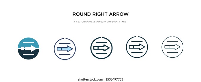 round right arrow icon in different style vector illustration. two colored and black round right arrow vector icons designed in filled, outline, line and stroke style can be used for web, mobile, ui