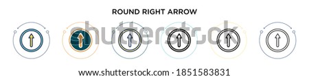 Round right arrow icon in filled, thin line, outline and stroke style. Vector illustration of two colored and black round right arrow vector icons designs can be used for mobile, ui, web