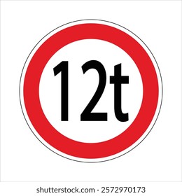 Round road sign with red border and white background indicating a weight limit for passing vehicles.