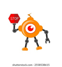 round robot design holding stop sign plate