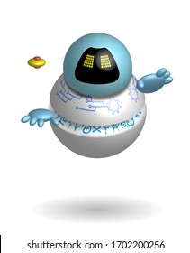 round robot guide, a smart assistant floating in the air. Technologies of the future. Isolated vector on white background