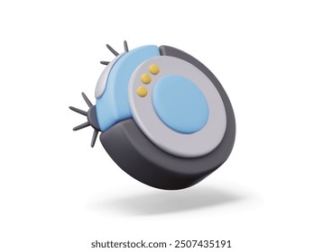 Round robot vacuum cleaner in 3D cartoon style. Floor household appliances