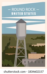 Round Rock ,american ted city retro poster.