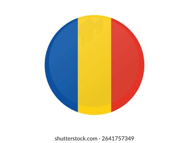 Round Romania Flag Icon – Romania Flag Circular Vector Badge with Standard Colors and National Symbol. Circle Flag Icon of Romania, Button Badge Icon.
