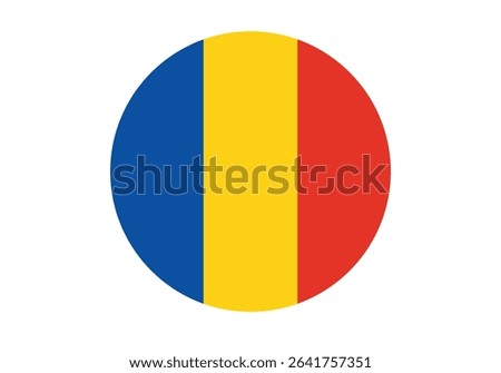 Round Romania Flag Icon – Romania Flag Circular Vector Badge with Standard Colors and National Symbol. Circle Flag Icon of Romania, Button Badge Icon.
