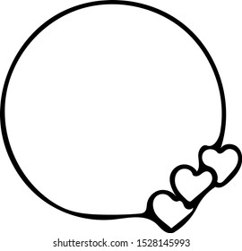 Round romantic frame with hearts in doodle style. Hand drawn border in scandinavian simple liner style.