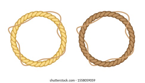 Round rope borders set. Circle vintage frames. Vector design elements