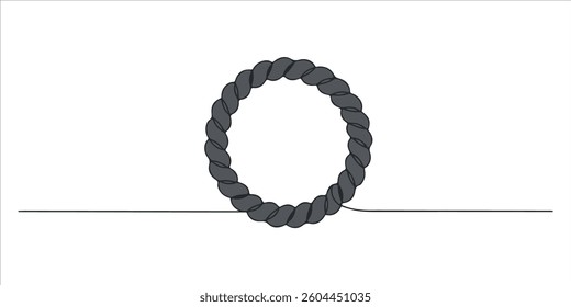 Round rope curve continuous single line art drawing sketch on white background