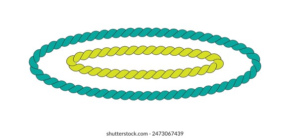 Round rope curve symbol set. Different thickness circular ropes set for decoration. Vector isolated on white.