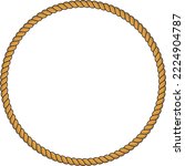 Round rope frame isolated on white background. Twisted cord with decorative loops and nautical knots. Braided rope decor. Vintage flat cartoon vector border.